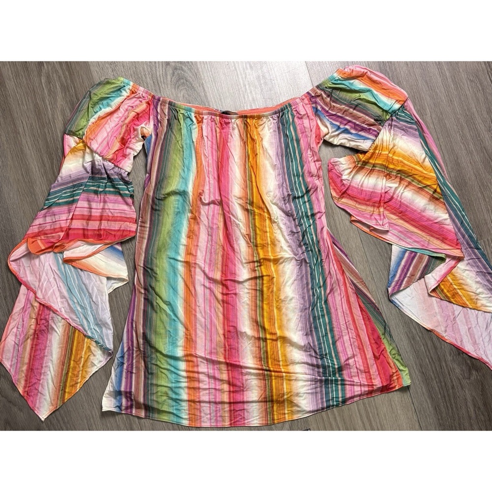 Sky Brand Smocked Flowy Top Boho Babydoll Fairy Size L Festival Striped Y2K - Picture 5 of 8